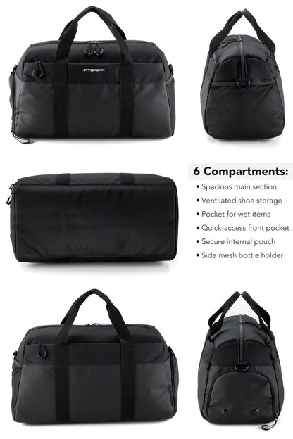 Fitgriff® Gym Bag V2 for Men and Women with Shoe & Wet Compartment - Duffle Bag for Travel, Sports, Fitness and Workout (Full Black, 19 x 10 x 11″ (Small))