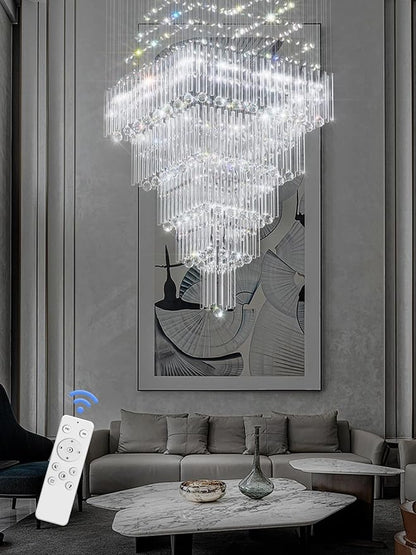 Flashing God D40''X H80'' High Ceiling Chandelier Crystal Raindrop Chandeliers Staircase Large Chandelier Villa Entrance Foyer Ceiling Light High Ceiling Pendant Light Fixture