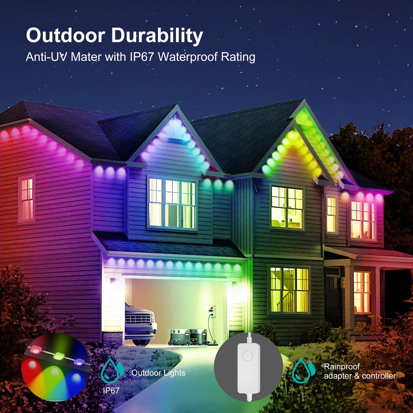Umidkin Permanent Outdoor Lights, 100ft RGB Outdoor Christmas Lights with 72 LED Lights, IP67 Waterproof LED Eaves Lights with DIY Scene Modes for Halloween Decor, Smart APP & Remote Control