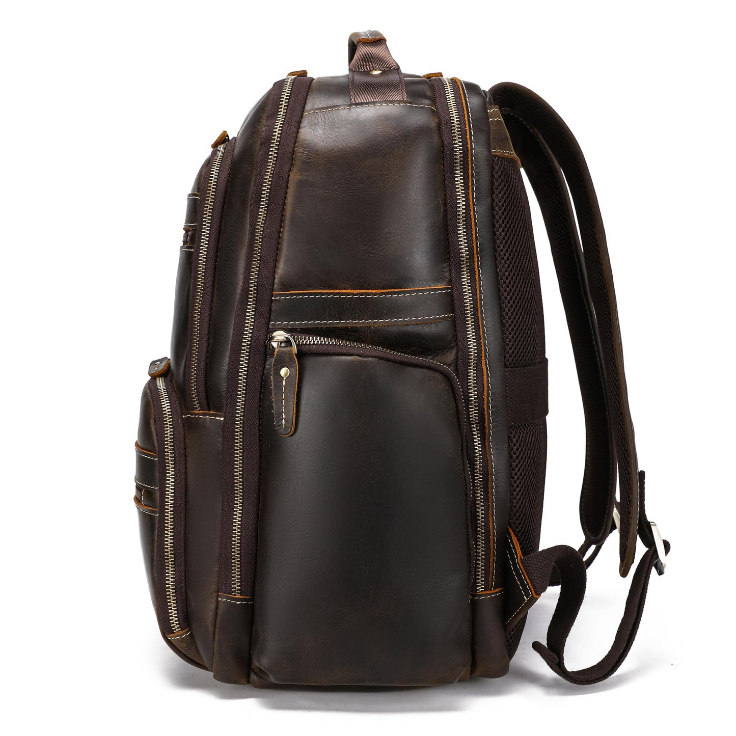 LANNSYNE Vintage Mens Full Grain Leather Backpack Fits 17.3 Inch Laptop, Large Casual Rucksack Shoulder Bag For Travel/Camping/Hiking-Brown