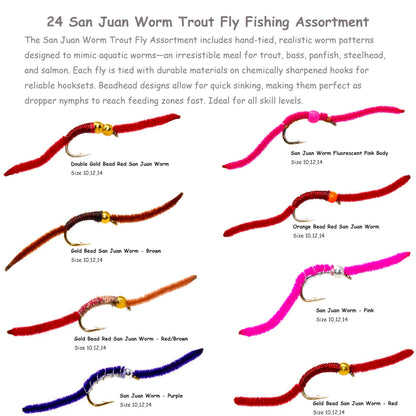 48 Glo Bug Egg, Wennie Caddis Euro Nymph and San Juan Worm Power Bead Trout Bass Fly Assortment with Waterproof Fly Box for Wet Nymph Fly Fishing Flies, Size 10 - 16