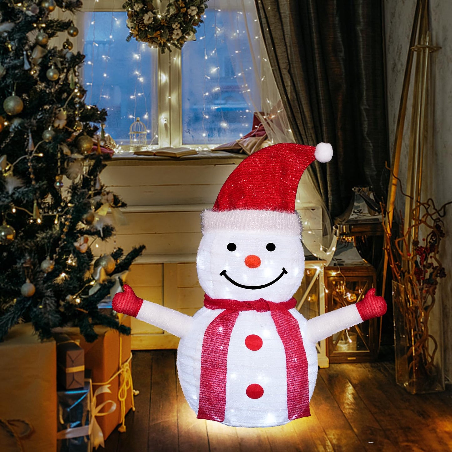 PIXFAIRY Christmas Standing Lighted Snowman Decoration, Battery Operated Light-Up Christmas Decorations for porches, lawns, Yards, Indoor and Outdoor (2.75ft)