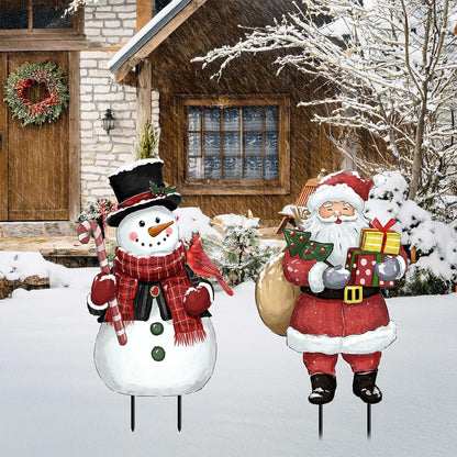Christmas Decorations Outdoor, Snowman and Santa Claus Metal Yard Signs with Stakes, Xmas Winter Decorative Signs for Garden House Lawn Pathway Patio Outside