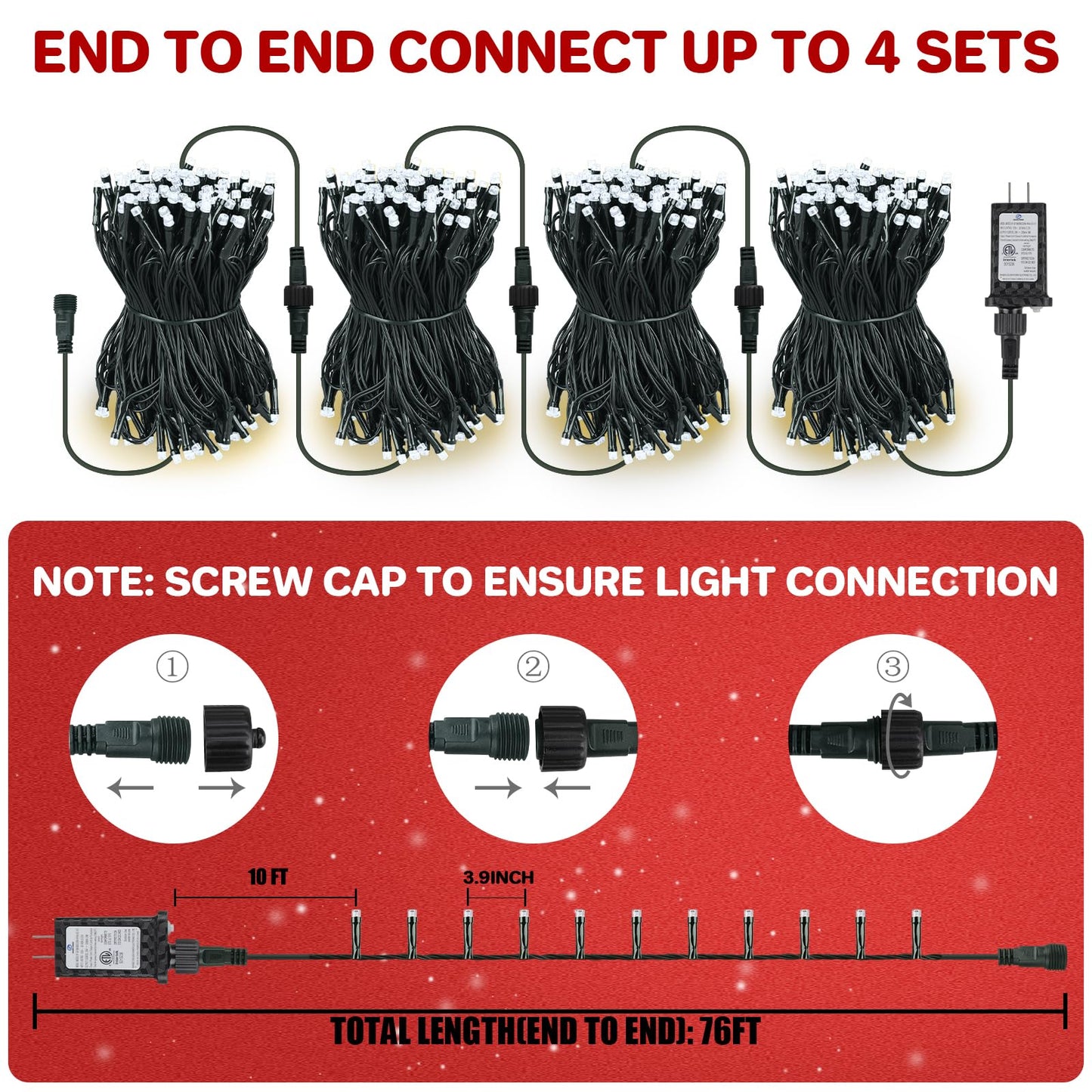 33FT Christmas Decorative Mini Lights, 100 LED Green Wire Fairy Starry String Lights Plug in, Timer & Memory & 8 Modes, for Indoor Outdoor Xmas Tree Wedding Party Decoration, Cool White