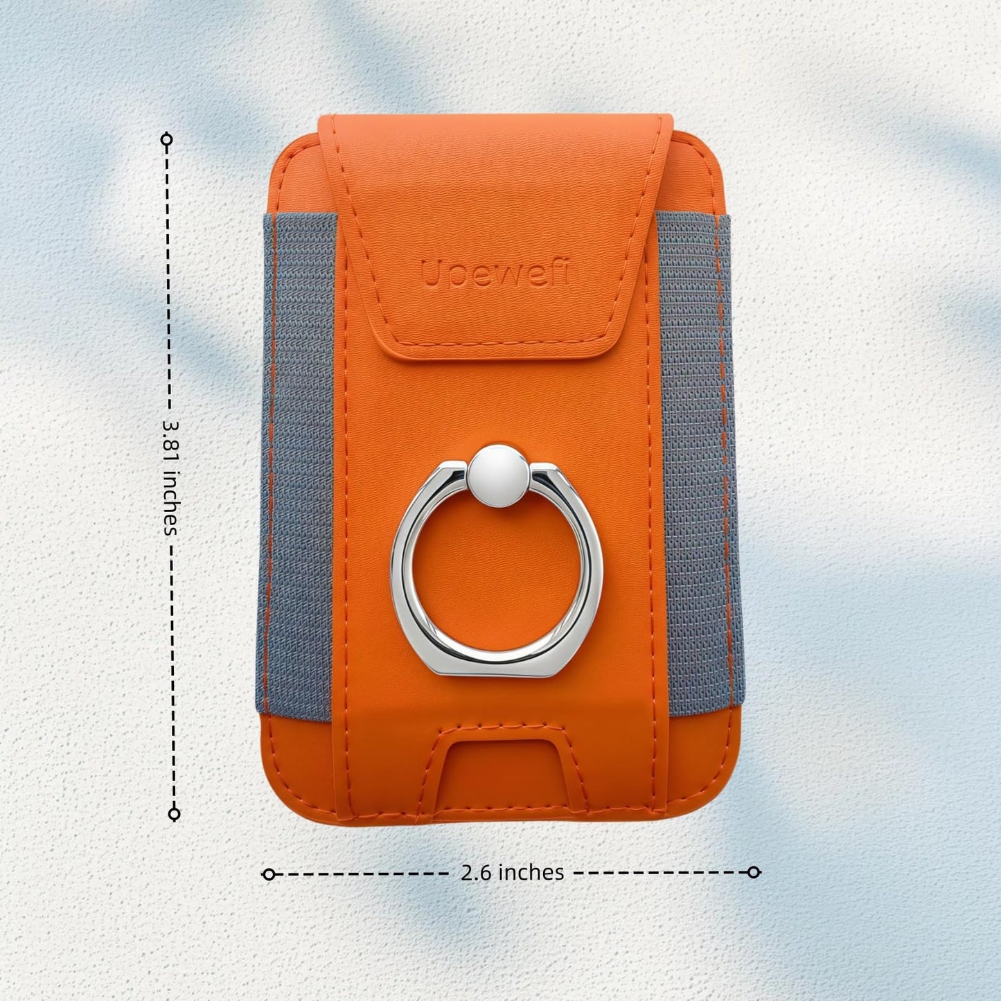 UPEWEFI for Magsafe Wallet, Slim Magnetic Card Wallet with Grip, 7 Cards Holder RFID Blocking, Ring Stand Stick on Wallet with Privacy Flap(Orange)