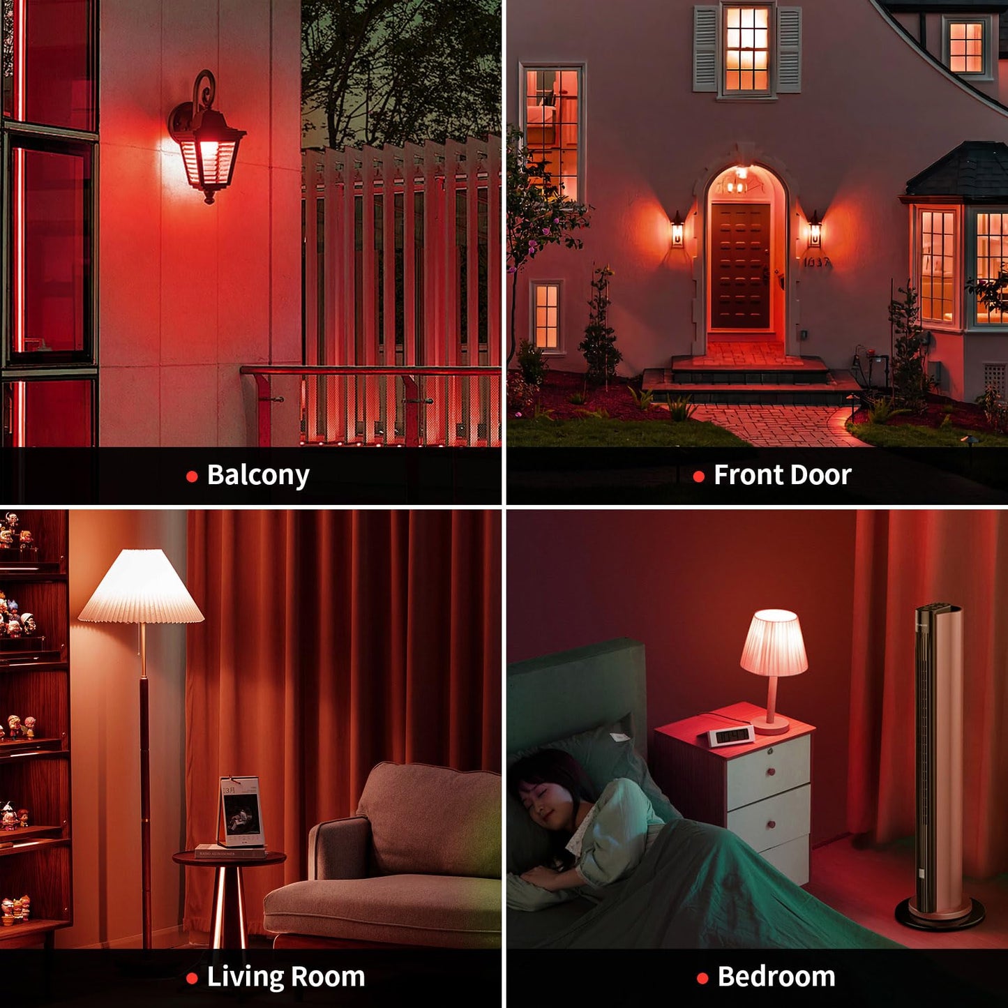 JAHEKS Red Light Bulb for Outdoor Porch, 9W(60W Equivalent) E26 Base LED Red Bulb for Christmas, Halloween,Wedding,Party,Bar,Holiday Lighting,Home Decor, 2-Pack