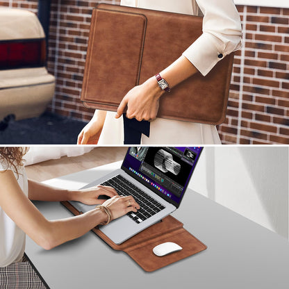 Fintie Sleeve Case for MacBook Air 15.3 M5 M4 M3 M2 A3448 A3241 A3114 A2941, MacBook Pro 16 A3428 A3429 A3403 A3186 A2991 A2485 A2780 A2141, Pro 15 A1707 A1990 - Slim Bag Cover with Stand (Brown)