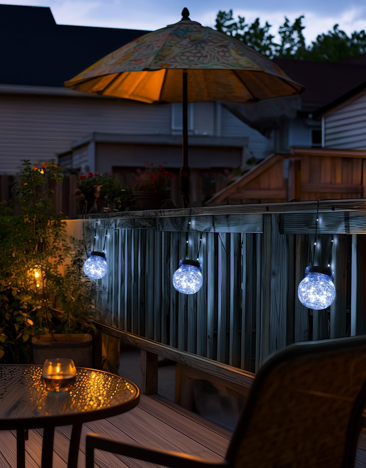 PARTPHONER Solar Lights Outdoor Waterproof 12-Pack, Solar Powered Hanging Lantern Cracked Glass Hanging Globes for Yard Decor Christmas Decoration, Shepherd Hook, Garden Tree Ornaments, Cold White