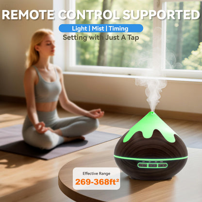 Essential Oil Diffuser for Home 500ML, Ultrasonic Large Diffuser Oil Machine with Remote Control, Aromatherapy Diffusers for Home Office Room, Aroma Diffuser with 14 Color LED & 2 Mist Mode, Brown