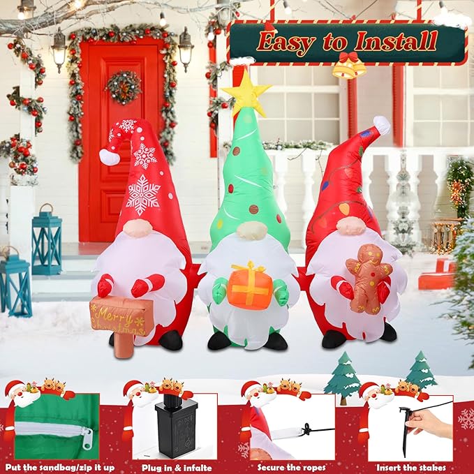 5 FT Christmas Gnomes Inflatable Outdoor Decorations, Inflatable Gnomes with Sign and Gingerbread Man Built-in LED Lights Blow Up Yard Decorations for Holiday Indoor Outdoor Party Garden Lawn