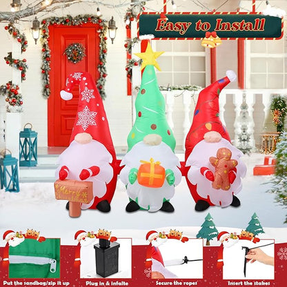 5 FT Christmas Gnomes Inflatable Outdoor Decorations, Inflatable Gnomes with Sign and Gingerbread Man Built-in LED Lights Blow Up Yard Decorations for Holiday Indoor Outdoor Party Garden Lawn