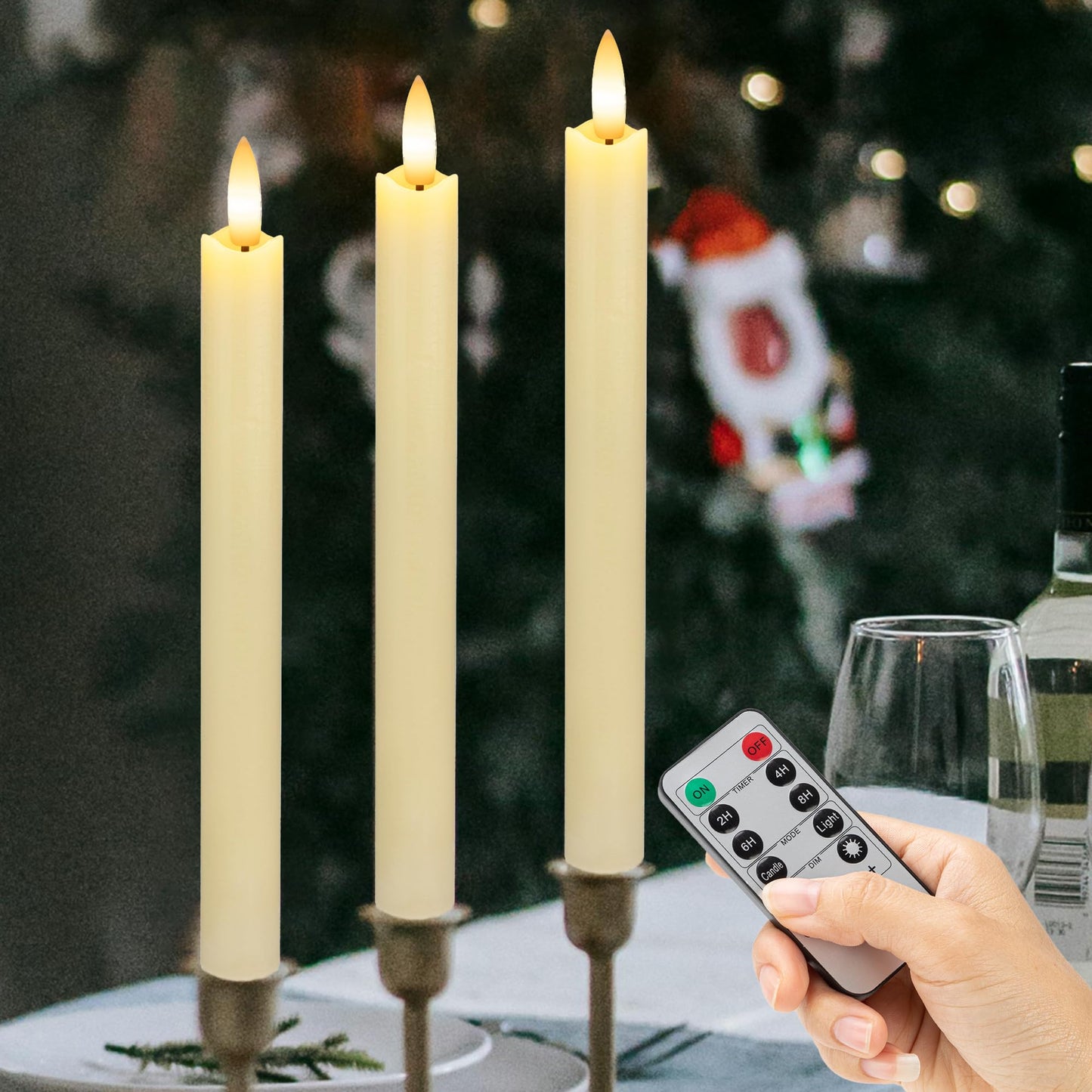 SEHNSY Flameless Taper Candles with Remote, Real Wax Battery Operated LED Candles with 3D Flickering Flame, 9.6" 3PCS Ivory Realistic Dripless Candlesticks for Home Wedding Decor, Mother's Day Gifts