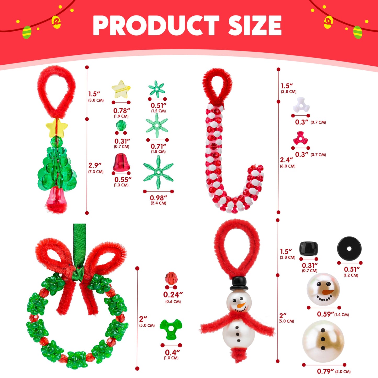 JOYIN Christmas Beaded Ornament Craft, Make Up to 40 Hanging Ornaments of Snowman, Christmas Tree, Candy Canes, and Wreaths for DIY Craft, Xmas Gift Holiday Party, Indoor Decoration（Age 14+）