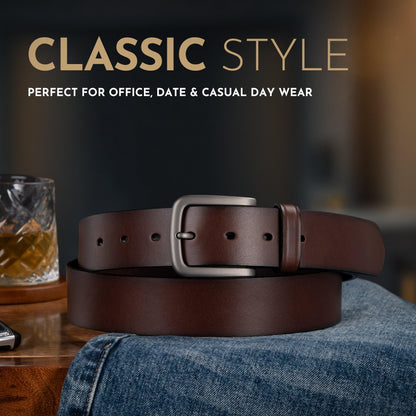 Buffway Men's Leather Belt,1.5" Handcrafted Top-Grain Leather – Durable,Comfortable,Suitable for Everyday Formal & Casual Wear - Size 40" Coffee