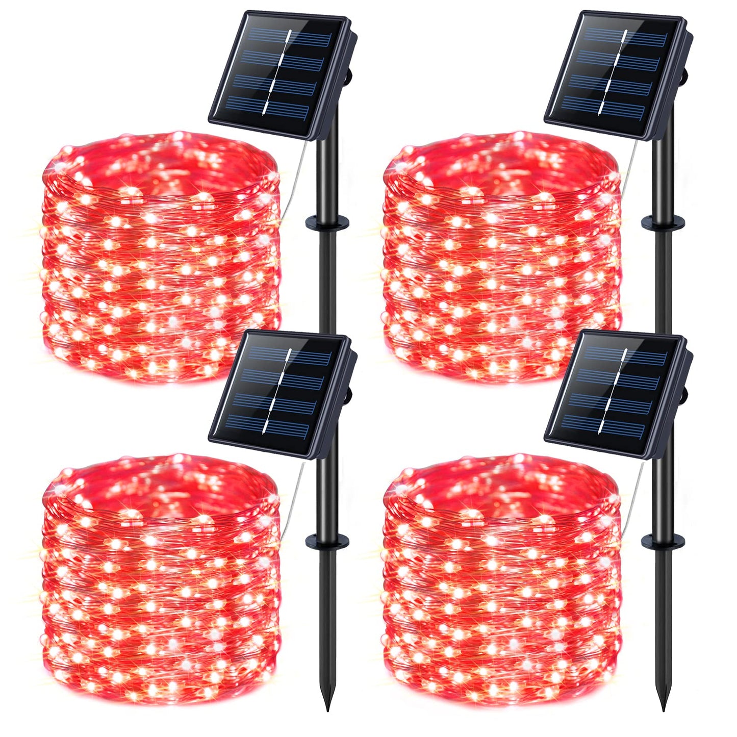 JMEXSUSS 4 Pack 400 LED 132FT Red Solar Fairy Lights Outdoor Waterproof, 8 Modes Copper Wire Solar String Lights for Outside Patio Garden Christmas Decorations