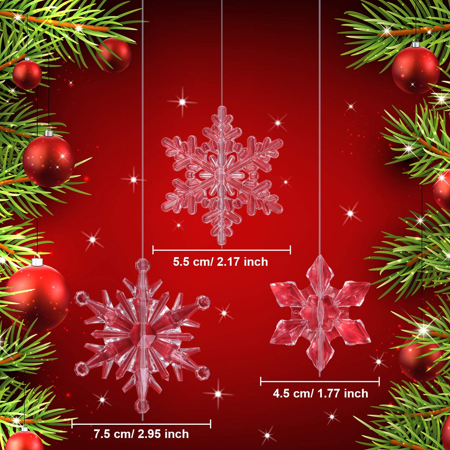 Boao 70 Pcs Crystal Snowflake Hanging Ornaments Clear Acrylic Christmas Tree Ornaments with Drop Pendants for Winter Snow Xmas Holiday Iced Party Decorations(Transparent)