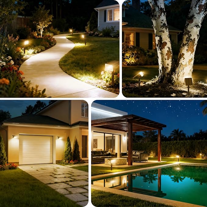 Solar Spot Lights Outdoor Waterproof IP65, [8 Pack/100 LED/4 Modes] Solar Landscape Spotlights, Auto On/Off Solar Powered Flood Lights for Outside Yard Garden Pathway(Warm White)