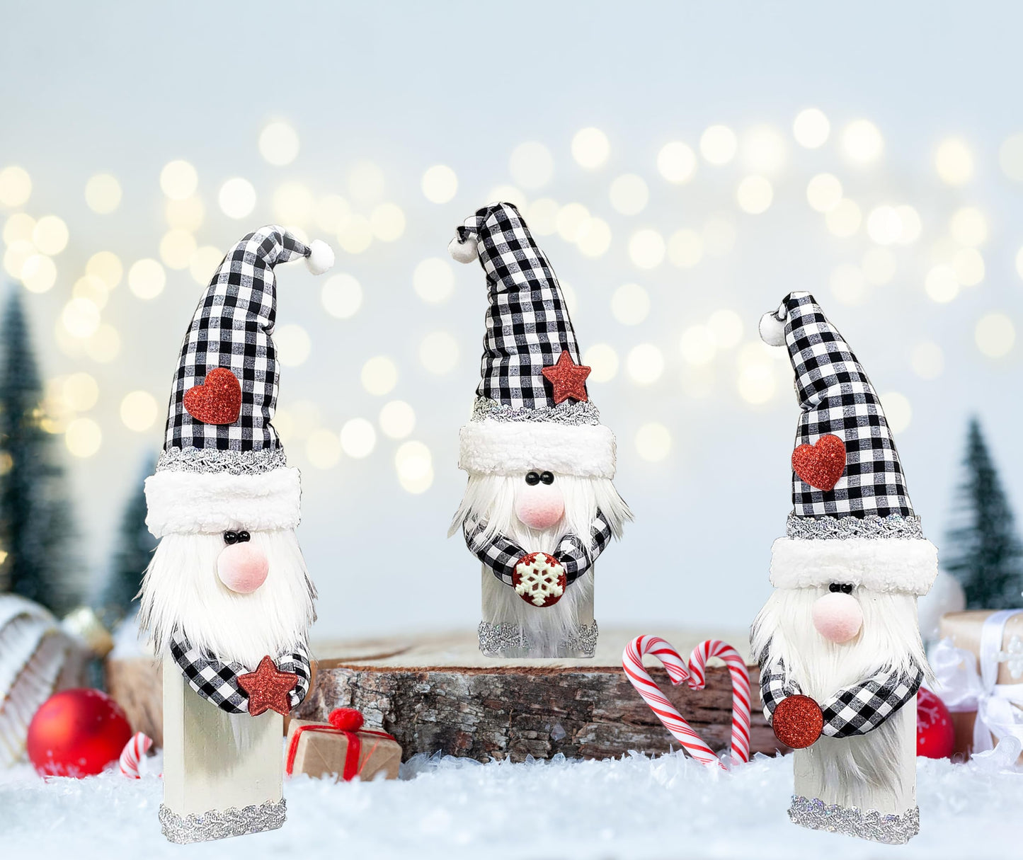 CYNOSA 3Pcs Cute Christmas Gnomes Table Signs Christmas Decorations for Home Winter Rustic Gnomes Tabletop Centerpieces Block Signs for Xmas Holiday Party Indoor Home Decor