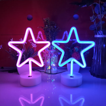 JYWJ Star Neon Signs with Holder Base,USB or 3-AA Battery Powered Neon Light,LED Desktop Wall Decoration,Various Parties,Decoration of Business Premises(Pink)