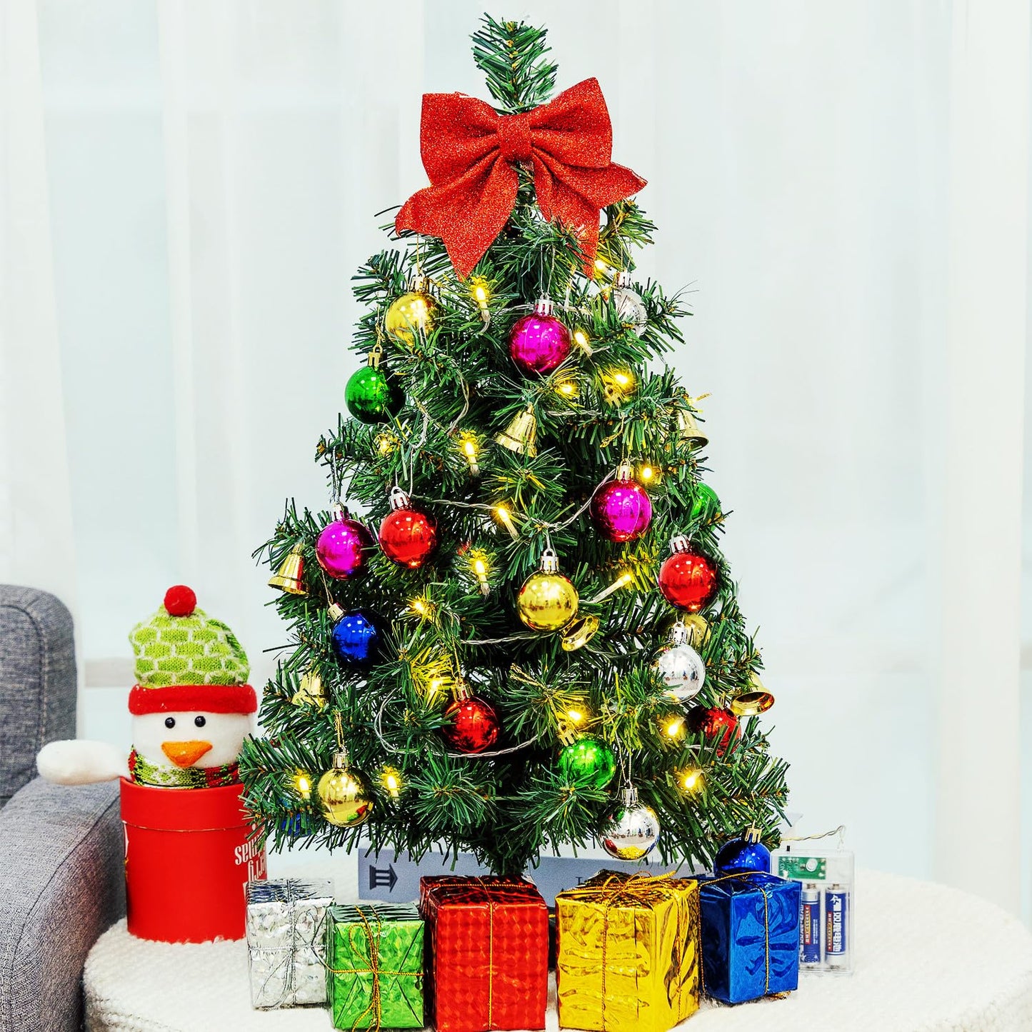 Mini Christmas Tree Small Christmas Tree with LED Lights Ornaments Tabletop Artificial Christmas Decorations Indoor Christmas Decor 24"/60cm 2025 New