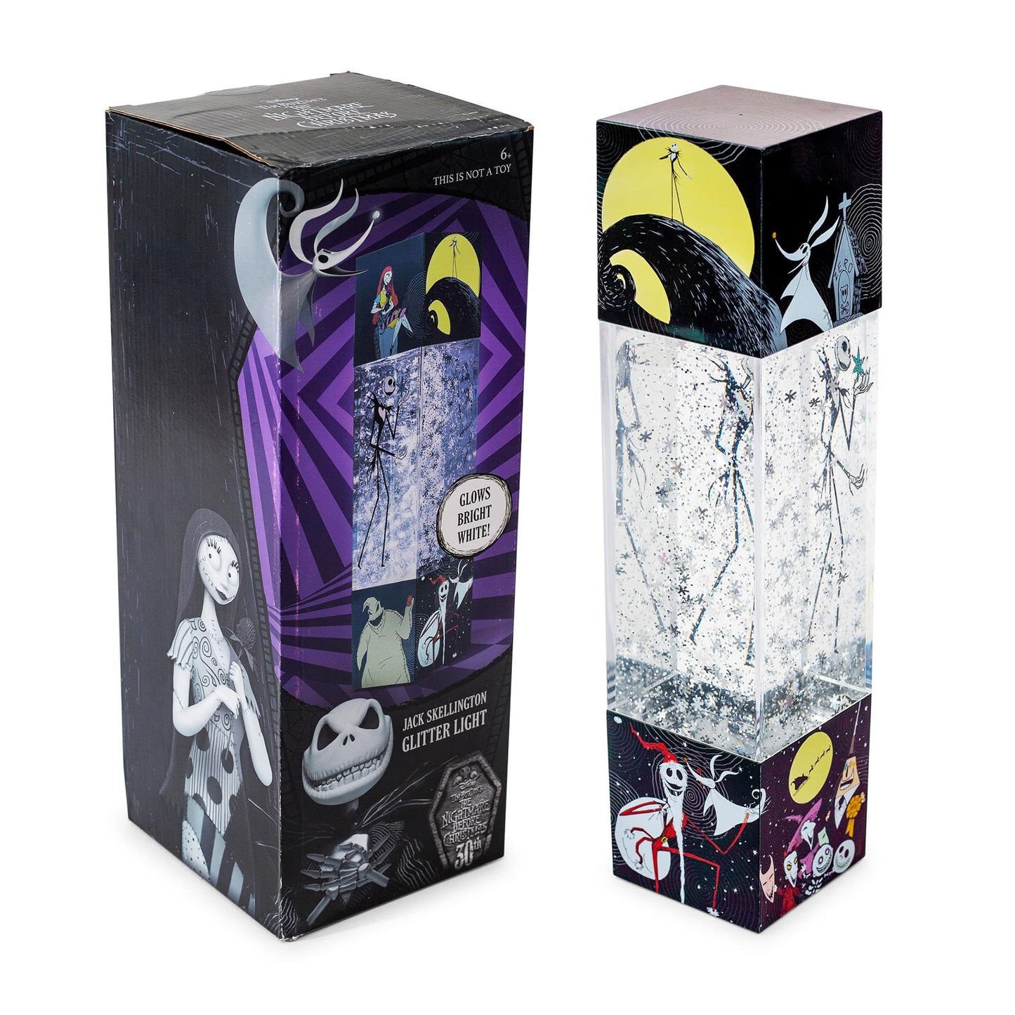 Nightmare Before Christmas Disney The Jack Skellington Glitter Motion Mood Light | Nightstand Table Lamp for Bedroom, Desk | 12 Inches Tall