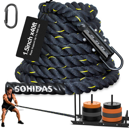 SOHIDAS 40FT Weight Sled Rope Workout Sled Pulling Ropes, Sled Push Gym Equipment Weight Sled Pull Rope for Training Tire Pulling Workout Fitness Resistance Football Exercise Equipment for Men Women