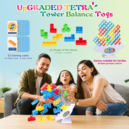 LIMYIOM 64Pcs Tetra Tower Game, Family Board for 2 Players Family Games, Building Blocks Stacking Balance Games Toys for Kids, Adults, Friends, Classroom, Family and Travel Party