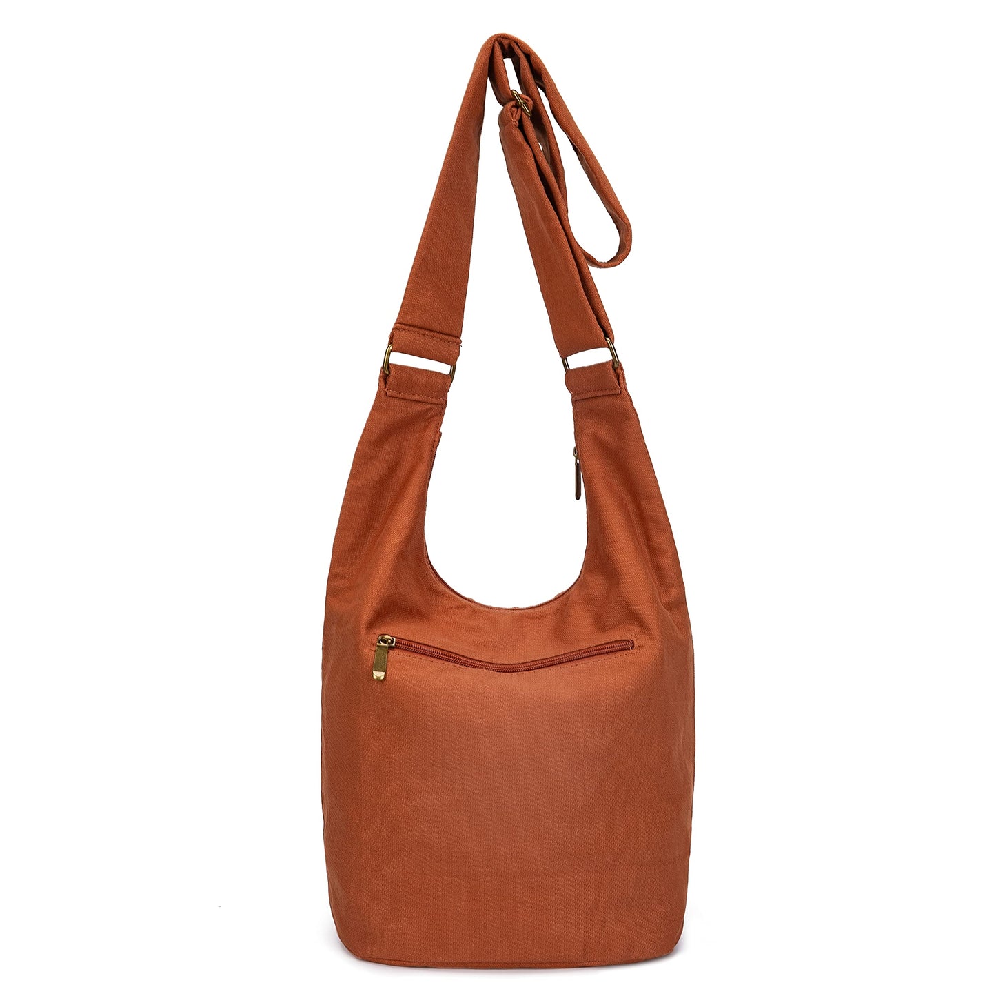 Hippie Crossbody Bag Top Zip Large Size Canvas Sling Bag Jacquard cloth Handmade Bags (Orange)