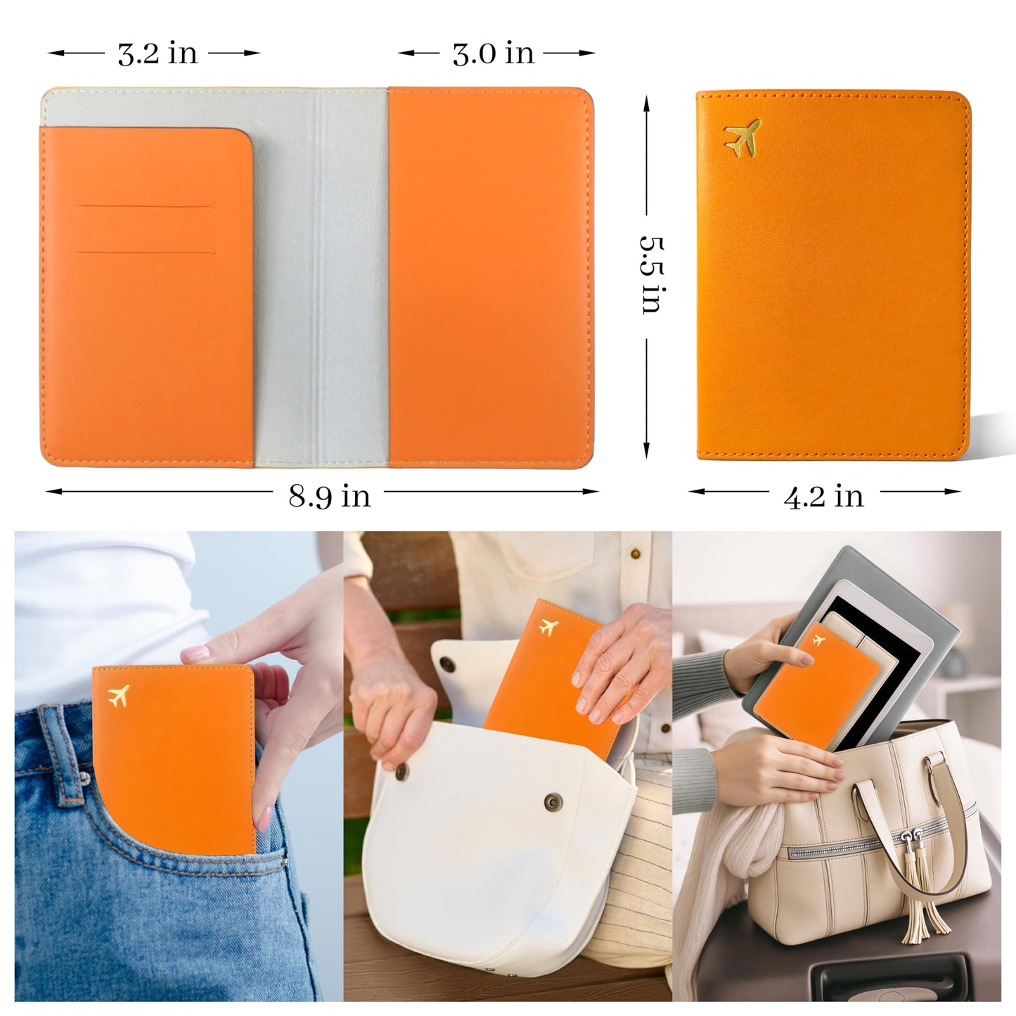 toTravelGear Passport Holder for Travel Essentials,RFID Blocking Passport Cover Case for Travel Accessories,Travel Wallet for Women Men (Orange)