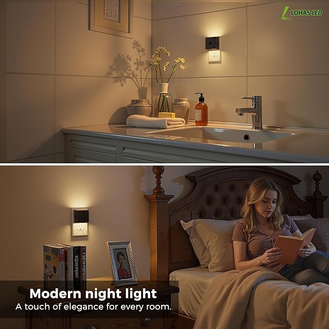 L LOHAS LED Motion Sensor Night Light, [2-Pack] Motion Activated Night Light, Motion Sensor and Dusk to Dawn Sensor, Brightness Adjustable, 3000K Soft White Nightlight for Bathroom Hallway Kitchen