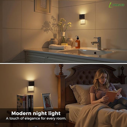 L LOHAS LED Motion Sensor Night Light,[4-Pack] Plug in Night Light with Dusk to Dawn Sensor,Brightness Adjustable,3000K Soft White Nightlight for Bathroom Hallway Kitchen