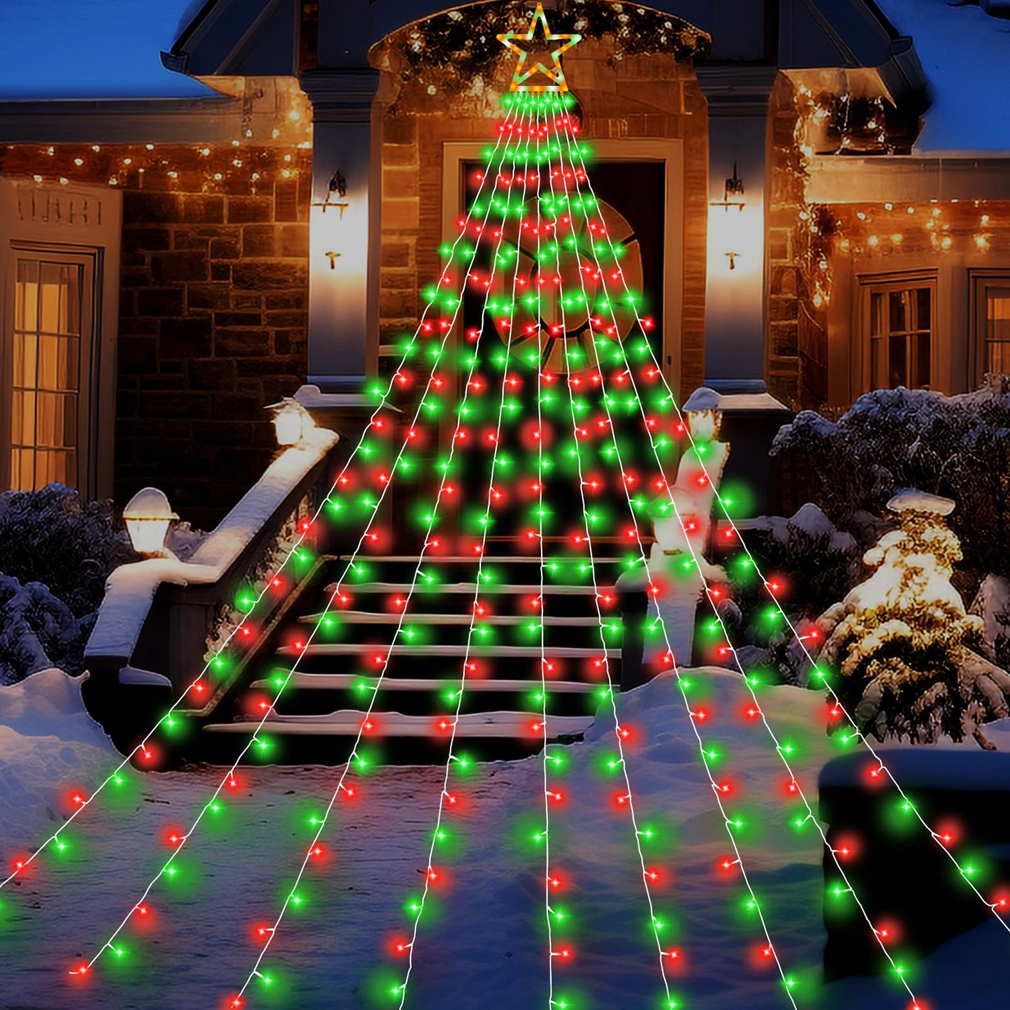 Christmas Decorations Outdoor, 11.5 ft 317 LED Star Christmas Tree Lights, 8 Memory Lighting Modes&Timer Star Light for Yard, Wedding, Party, Decorations（Red+Green）
