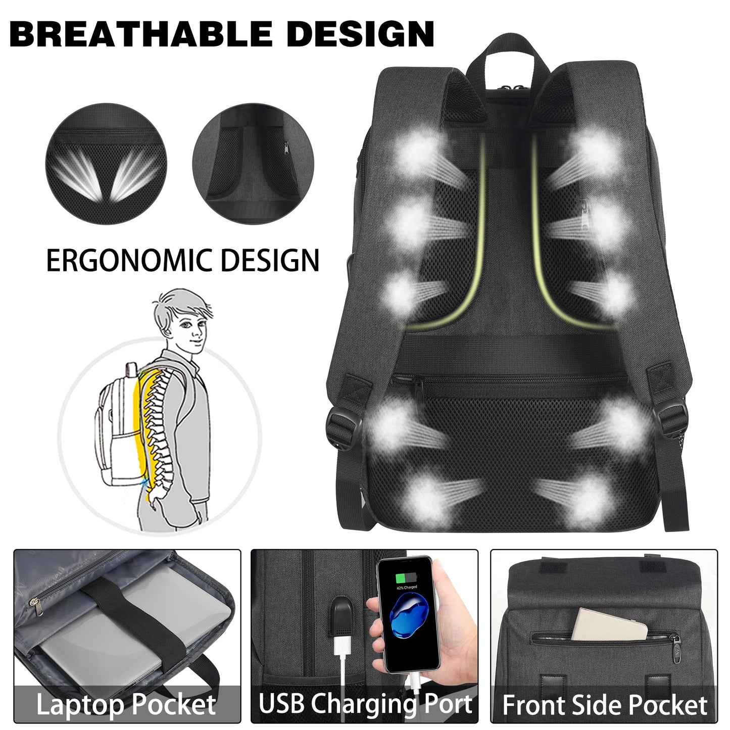 MATEIN Lunch Backpack with Cooler Compartment, 15.6 Inch Insulated Lunchbox Backpacks with USB Port for Men Work, Water Resistant Lunch Bag Travel Laptop Dackpack for College Business, Gifts for Women