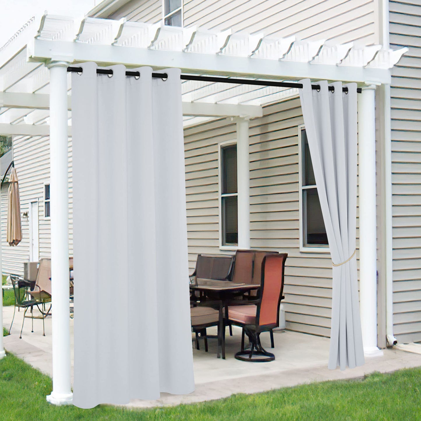 RYB HOME Patio Curtains Outdoor - Waterproof Blackout Rustic Drapes Shades Summer Heats Insulate Wind Resist for Outdoor Living/Dining/Camping/Laundry, W 52" x L 84", 2 Pcs, Grayish White