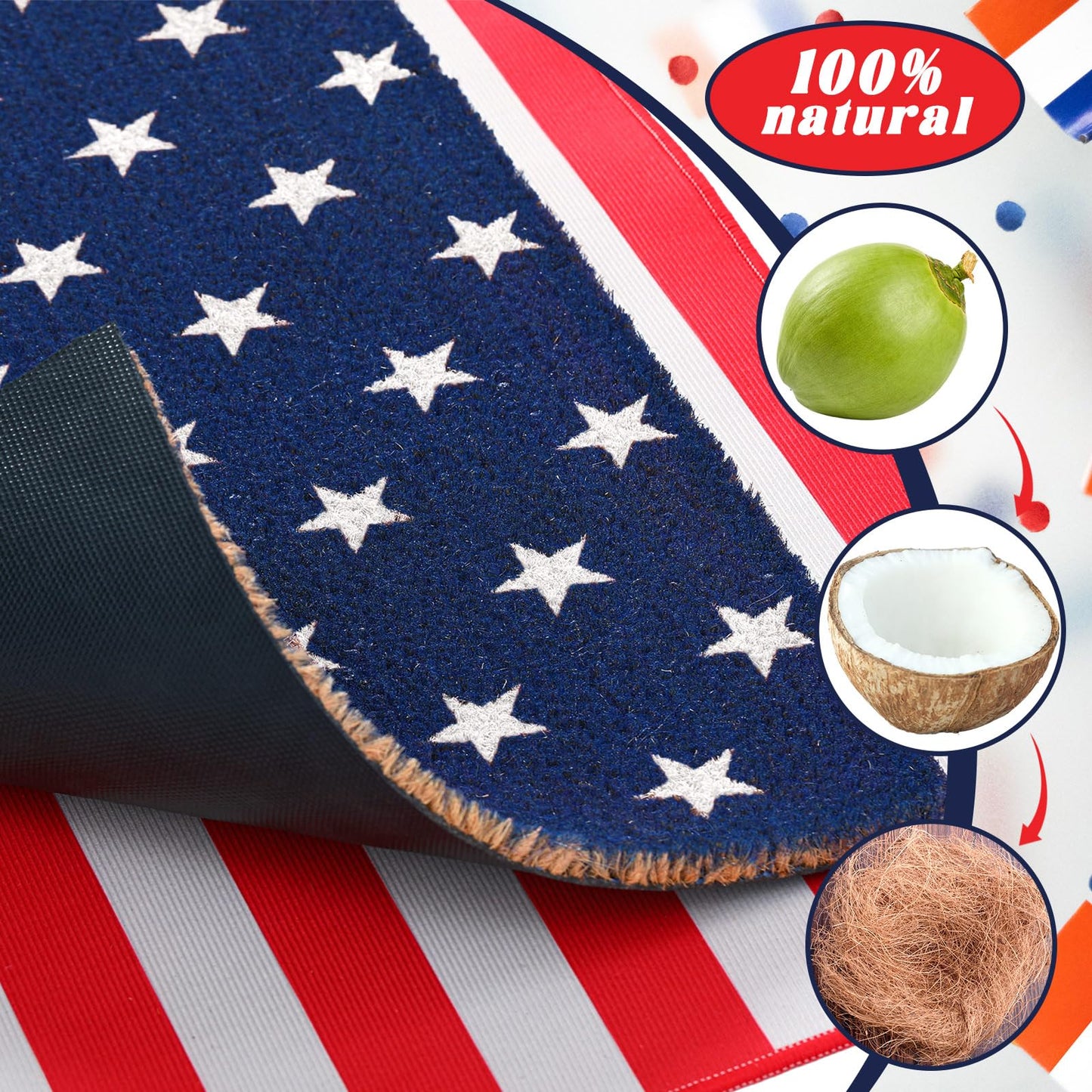 Breling 2 Pcs 4th of July Door Mat Set, Layered Thick Mats Combo with Blue Star Red Stripe American Flag Design for Independence 250 Anniversary Memorial Day Coco Coir Doormat for Front Porch Outdoor