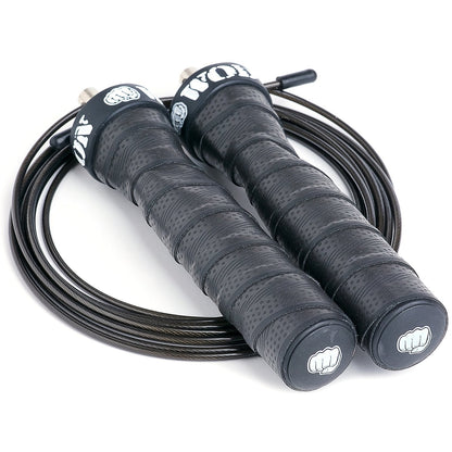 WOD Nation Jump Rope - Black Alloy Steel Handles - 11 ft, 2.2 mm & 3.3 mm Cables - Weighted & Speed Cable System for Fitness Skipping Rope Men & Women