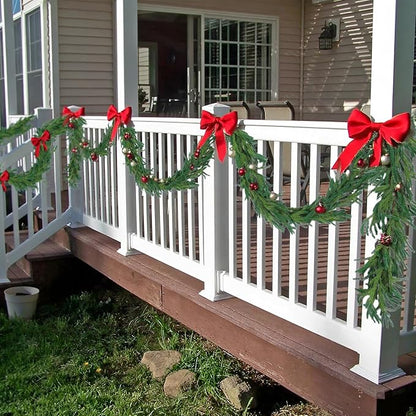 Hananona 9 Ft 2 Pcs Artificial Norfolk Pine Garlands, Realistic Pine Garland, Green Artificial Greenery Garland for Table, Mantle, Wall, Indoor, Outdoor Winter Christmas Decorations (2, 9 FT)