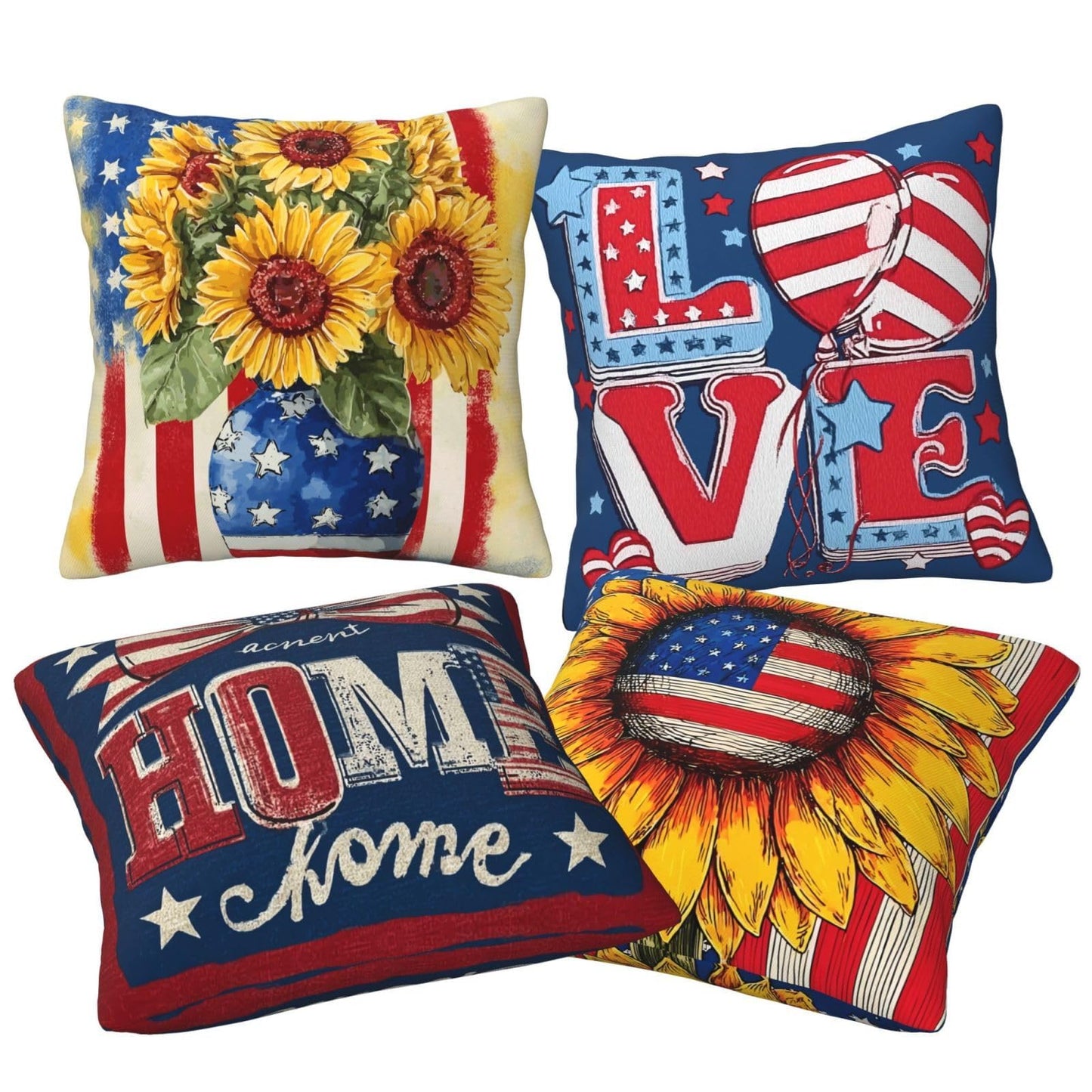 oyebn 4th of July Throw Pillow Covers Set of 4 Decorative Soft Double Sided Print Pillow Case Farmhouse Home Decor for Living Room Sofa Couch 18x18