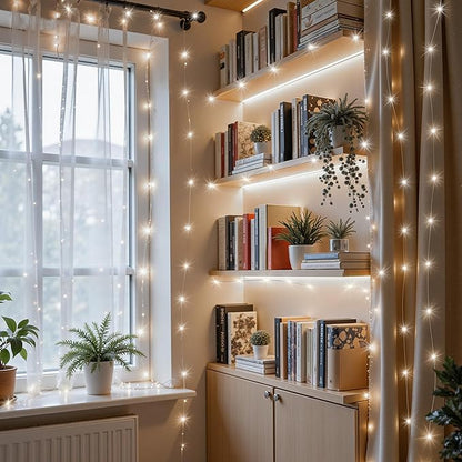 Mlambert LED Fairy Lights Battery Operated with Timer, Rechargeable Mini Twinkle Lights for Christmas Decor Holiday Party, 65.6FT(16.4x4), Cool White