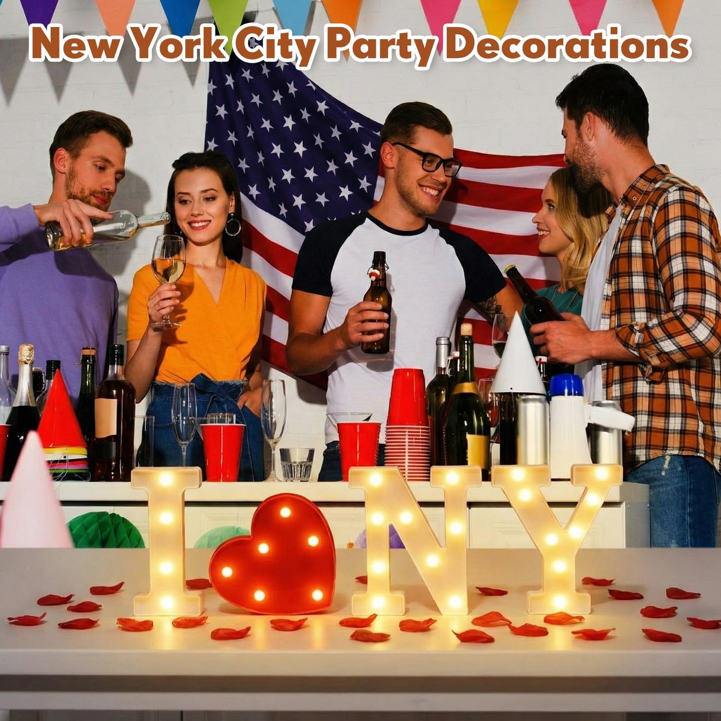 Ganeen New York Party Decorations I Love Ny Light up Letters LED Letters Sign for Nyc Theme Party Birthday Home Tabletop Decor Christmas Supplies Xmas Gift