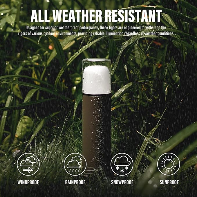 GOODSMANN Low Voltage Bollard Light 2 Watt LED Landscape Lighting 2700K Warm White Weatherproof Pathway Lights Bronze Outdoor Walkway & Sideway & Driveway Round Path Light with Cable Connector