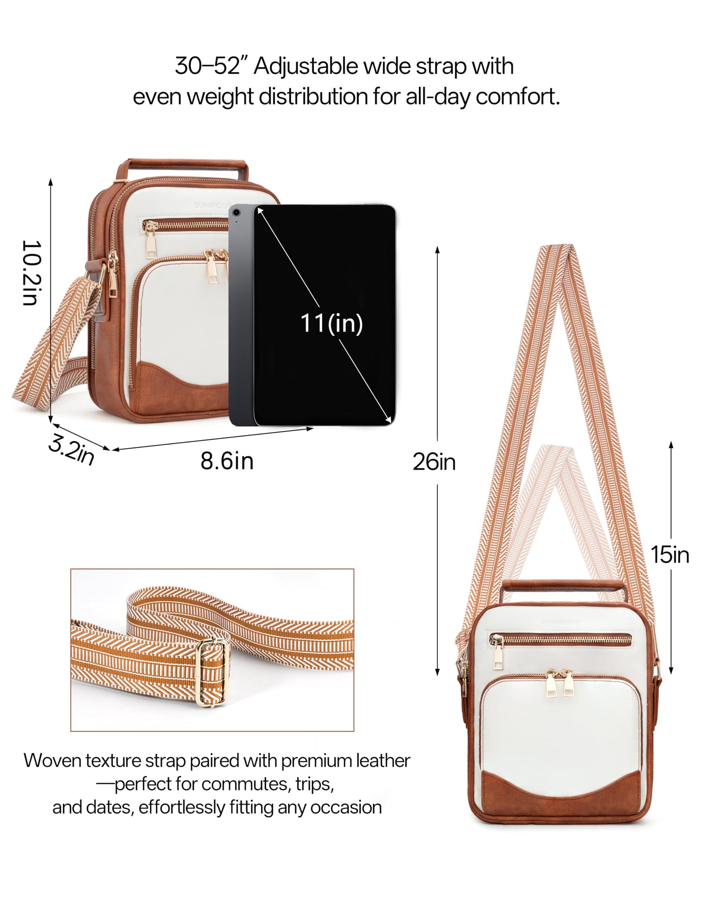 Sunpour Womens Crossbody Purse, Vegan Leather Crossbody Bag RFID Built-in Wallet Handbag Shoulder Bag for Travel (Beige&Brown)