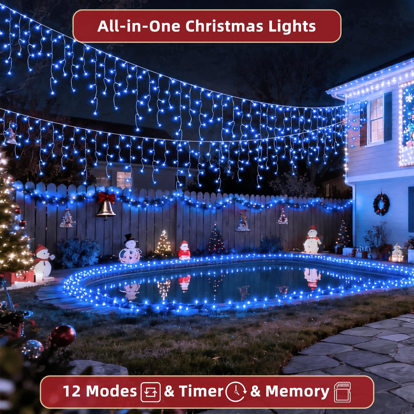 1620 LED Christmas Lights Outdoor 164 FT with 360Drops, Christmas Decorations Hanging Lights 12 Modes, Dimmable Outsite Fairy String Lights for Wedding Party Holiday Winter Wonderland Decor Blue