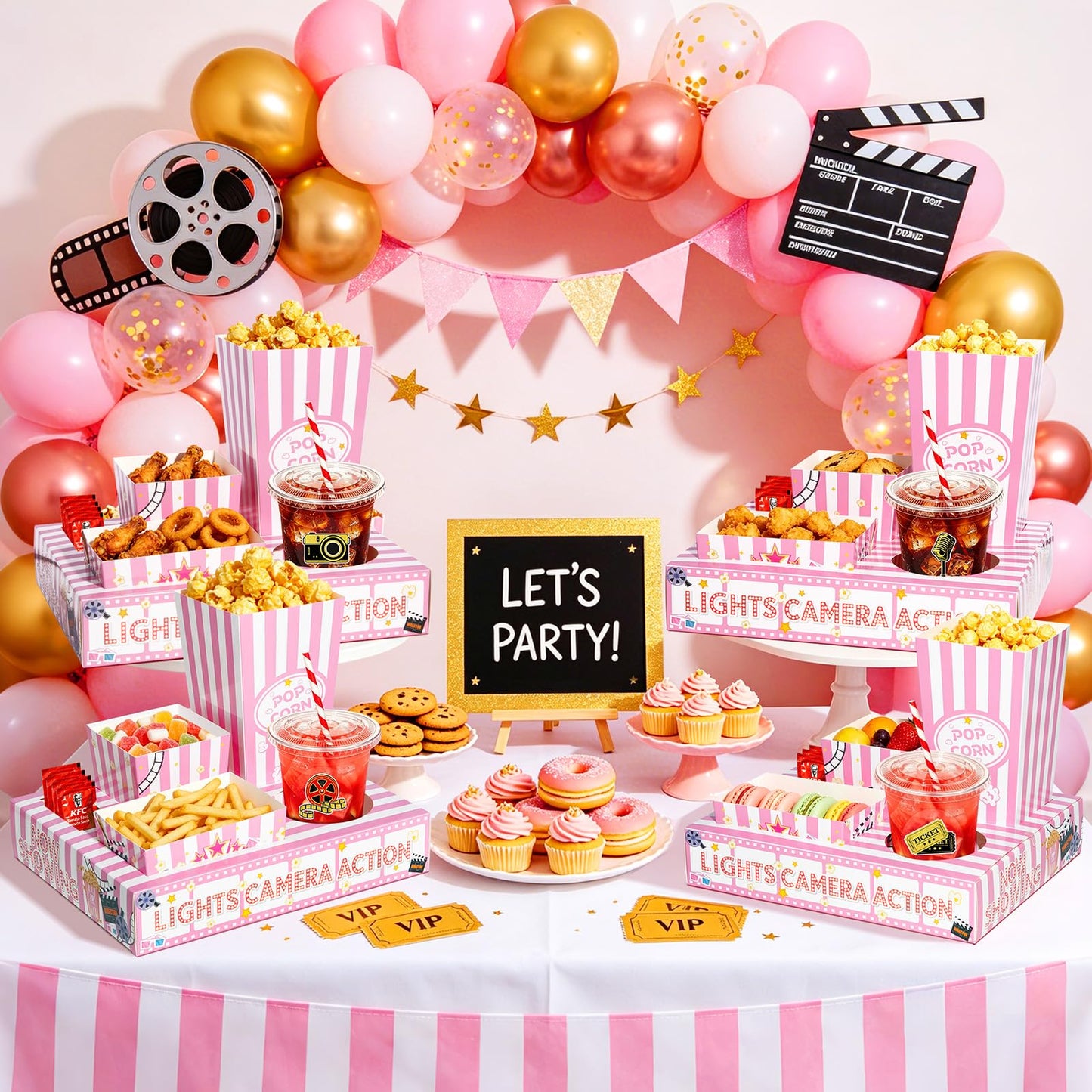 Movie Night Snack Trays, 16 Pcs Movie Night Party Supplies Include Paper Snack Trays Popcorn Holders Snack Boxes for Girls' Night Birthday Party Home Theater- Serve 4