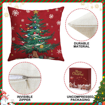 Artscope Christmas Tree Snowman Throw Pillow Covers 18x18 Inch Set of 4, Let It Snow Holly Jolly Winter Hoilday Christmas Decoration Pillow Cases for Home Sofa Couch Decor-Red