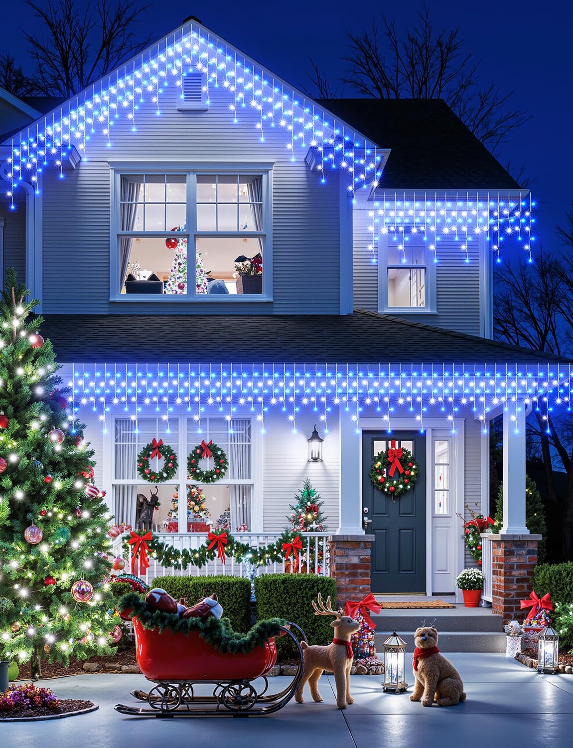 Icicle Christmas Lights Outdoor - 40 FT 432 LED Icicle Lights with 81 Drops, 8 Modes, Ice String Lights with Remote, Timer, Waterproof Fairy Lights for Roof Patio Tree House Decor, Blue & White