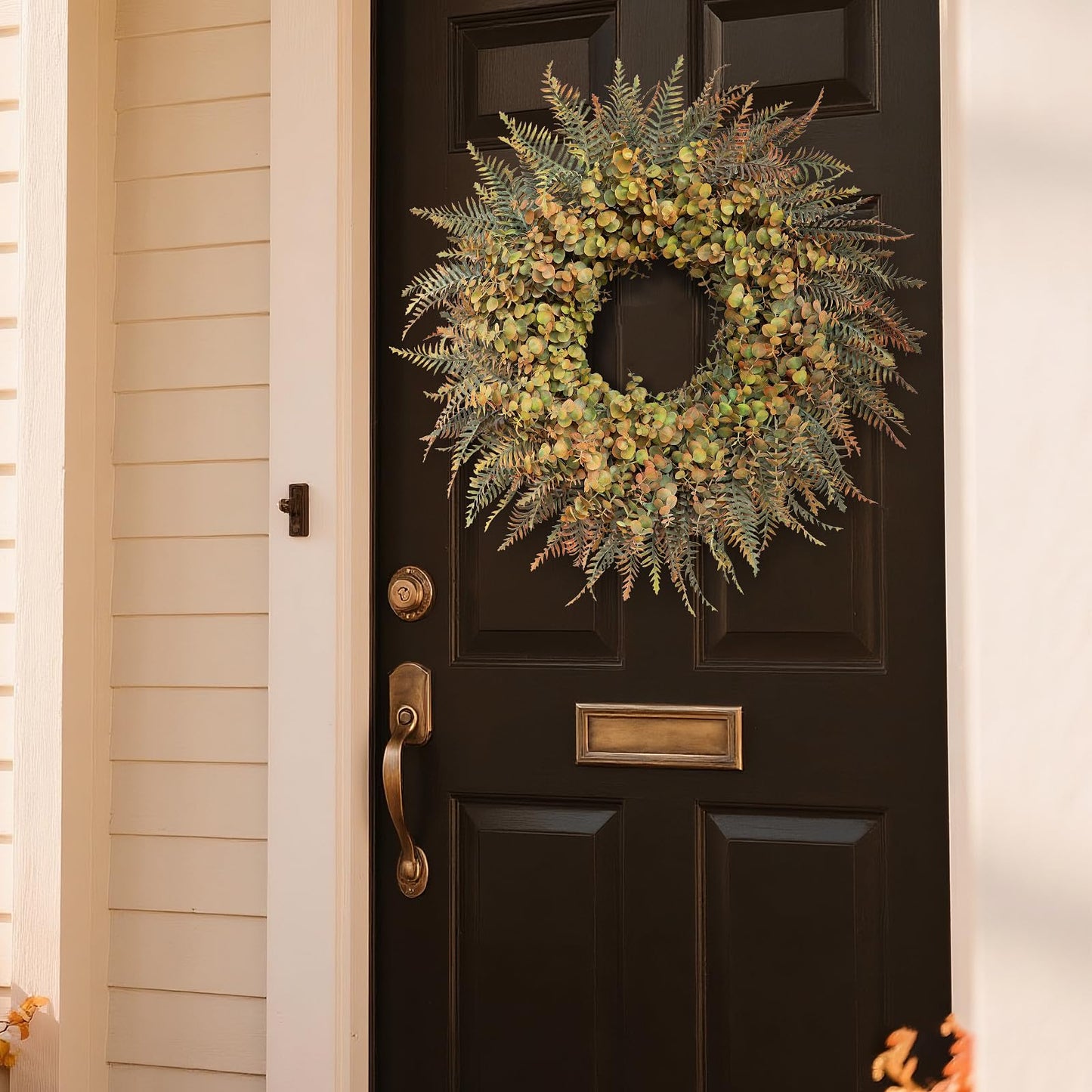 26" Fall Wreath for Front Door - Large Artificial Eucalyptus and Fake Ferns Leaves Outdoor Wreath for Porch, Window,Farmhouse,Home,Thanksgiving Day Harvest Festival Autumn Decor