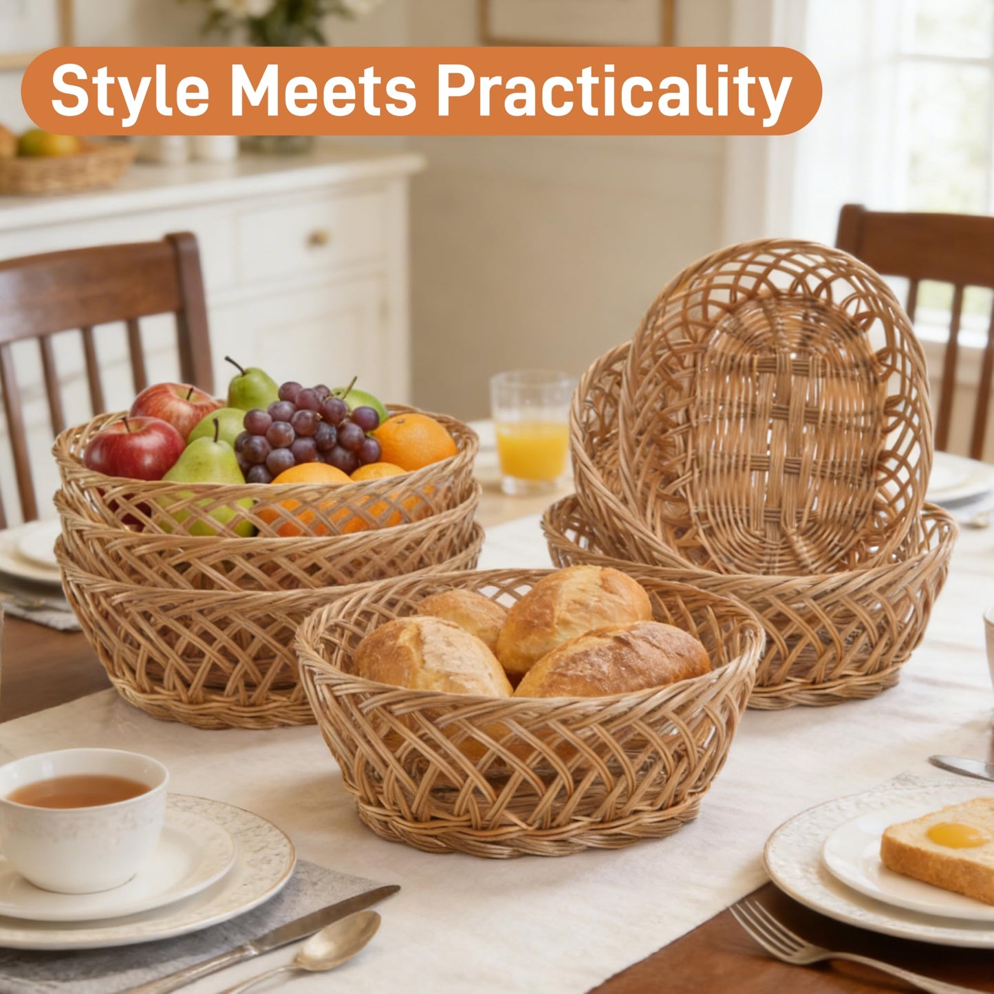 YIMITEE 10 Pack Plastic Oval Basket, 10"x7.5"x4" Wicker Bread Basket Bin, Small Empty Food Fruit Storage Serving Bowl, Gift Basket Bulk for Kitchen Restaurant Party Centerpiece Display Christmas