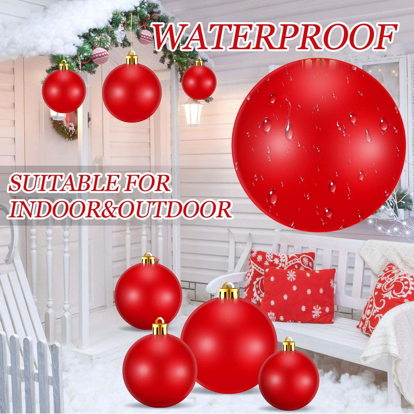 Marsui 24 Pcs Giant Christmas Balls Ornaments Extra Large Outdoor Red Christmas Ornament 8'' 6'' 3'' 2'' Large Xmas Balls Bulk Plastic Shatterproof for Xmas Tree Lawn Yard Porch (Shiny)