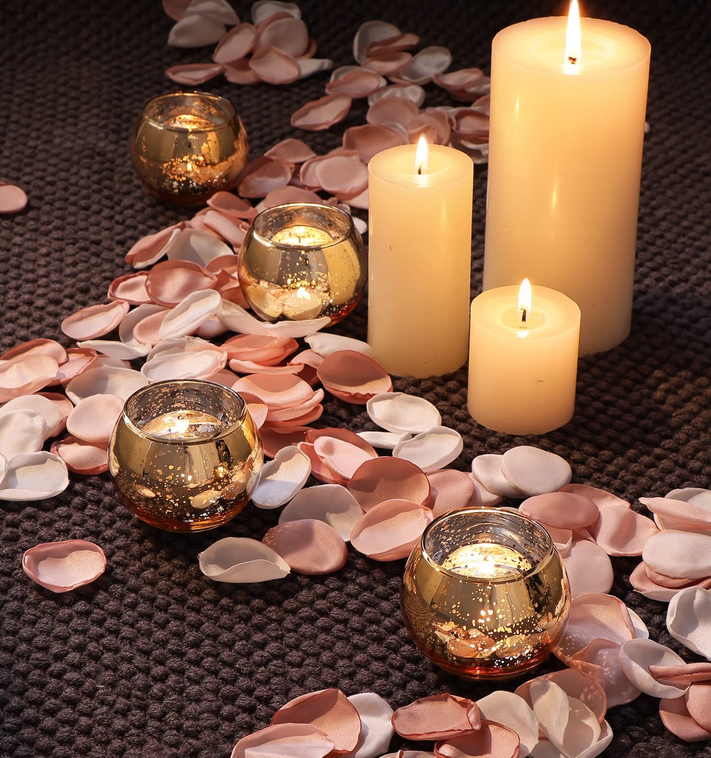 Volens 24PCS Gold Votive Candle Holders for Table Centerpieces, Round Mercury Glass Candle Holders Bulk for Wedding, Birthday, Anniversary, Parties, and Holiday Decorations